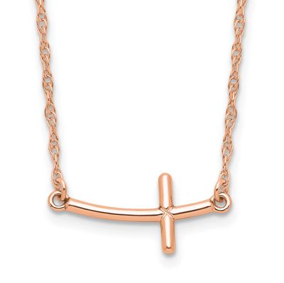 Rg-Plated Small Sideways Curved Cross Necklace Sterling Silver, MPN: QG3462P-16, UPC: