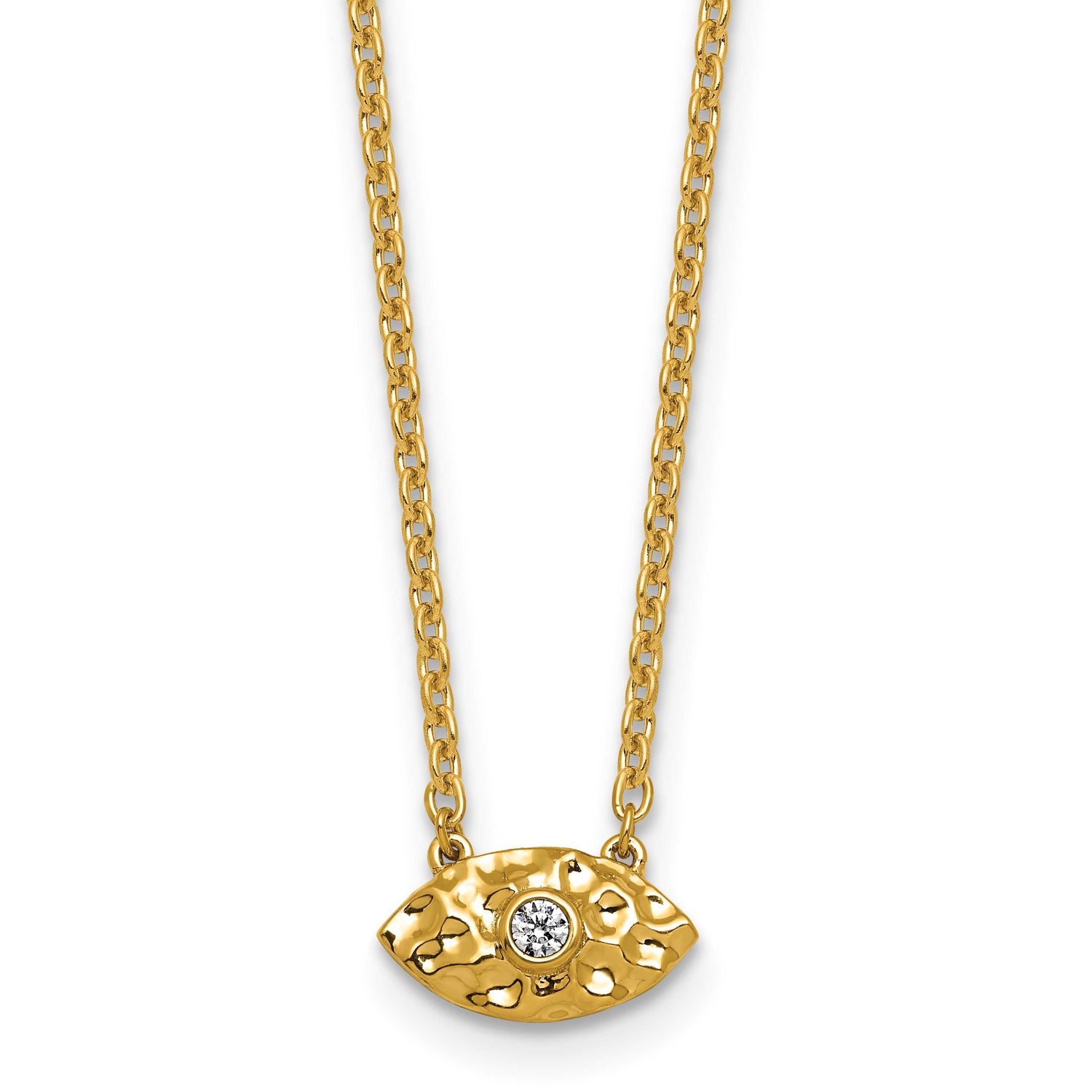Hammered Diamond Evil Eye Necklace 14k Gold Polished, MPN: PM10780-005-YAA, UPC: