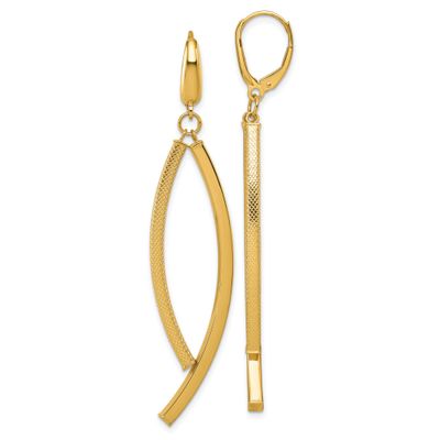 Textured Dangle Bar Leverback Earrings 14k Gold Polished, MPN: TF2580, UPC: