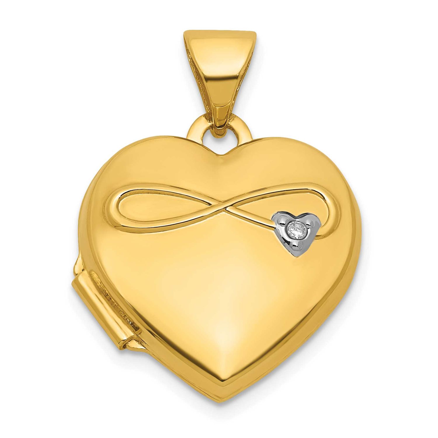 Diamond Polished Infinity 15mm Heart Locket 14k Gold, MPN: XL877, UPC: