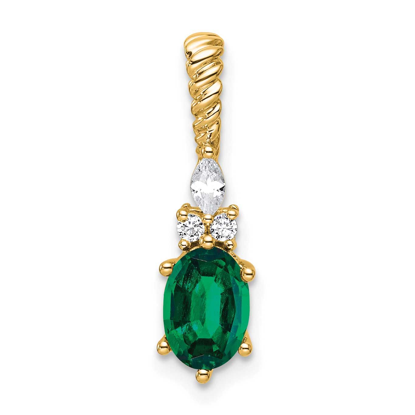 Diamond and Lab Created Emerald Twisted Chain Slide 14k Gold Polished, MPN: PM9791-CEM-009-YAA, UPC:
