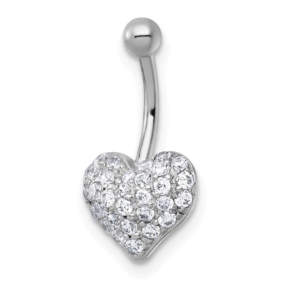Polished 16 Gauge Pave CZ Heart Navel Ring 10k White Gold, MPN: 10BD218W, UPC: