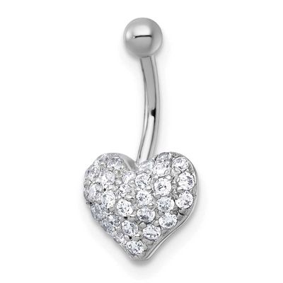 Polished 16 Gauge Pave CZ Heart Navel Ring 10k White Gold, MPN: 10BD218W, UPC: