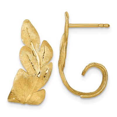 Brushed and Textured Leaf Post Earrings 14k Gold, MPN: TF2567, UPC: