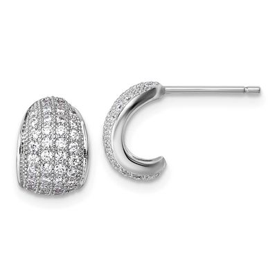 CZ Pave Post J-Hoop Earrings Sterling Silver Rhodium-Plated, MPN: QE18086, UPC: