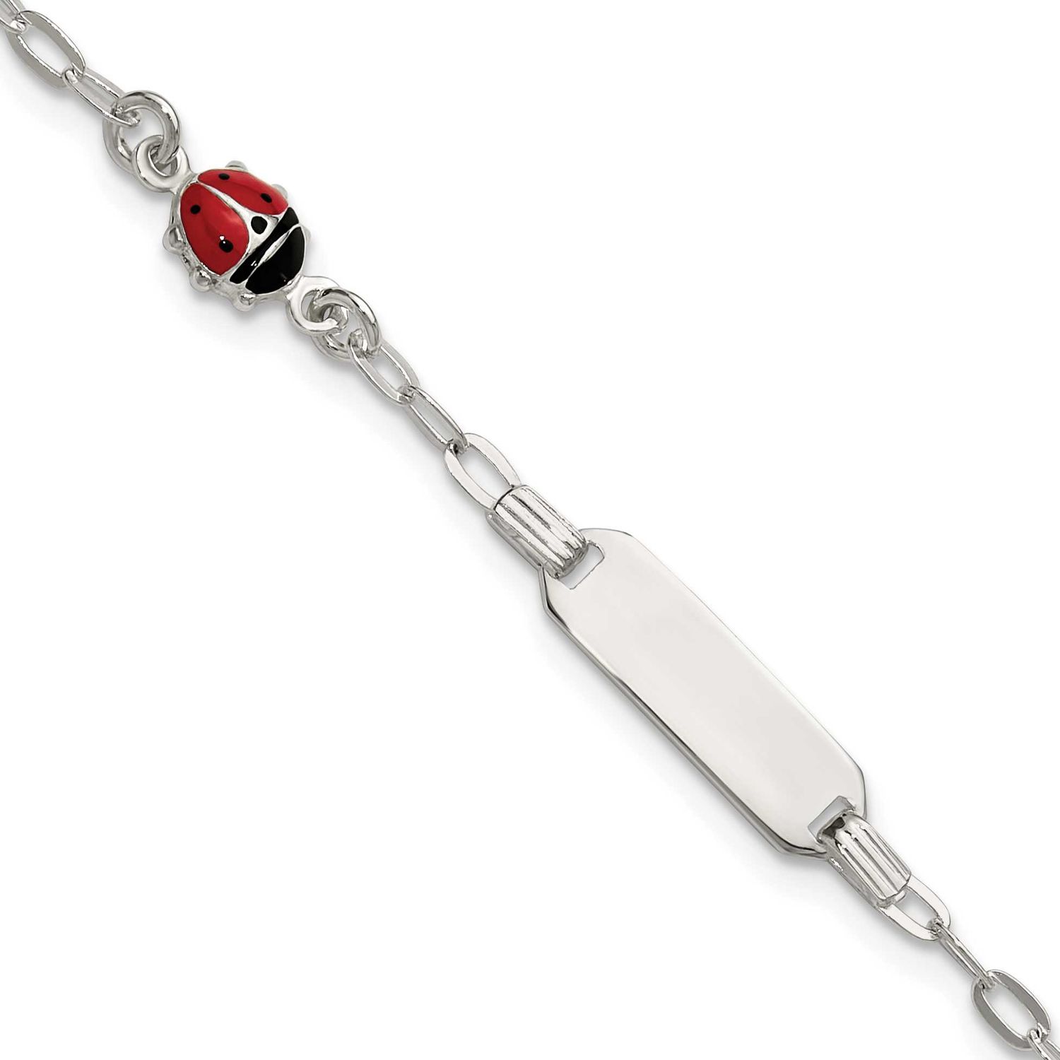 Enameled Ladybug 6 Inch with 1 Inch Extension Children&#39;s ID Bracelet Sterling Silver Polished, MPN:…