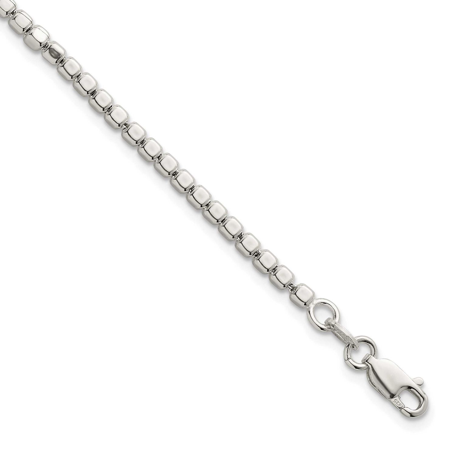 Square Beaded 7 Inch with 1 Inch Extender Bracelet Sterling Silver Polished, MPN: QG6826-7, UPC: