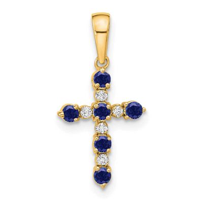 Lab Created Sapphire and Diamond Cross Pendant 14k Gold, MPN: XP3387CS/A, UPC: