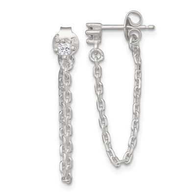 CZ Dangling Chain Post Earrings Sterling Silver Polished, MPN: QE18067, UPC: