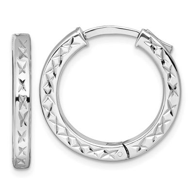Polished Diamond-Cut 3x23mm with Safety Lock Hinged Square Tube Hoop Earrings Sterling Silver Rhodi…