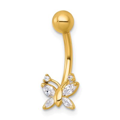 14 Gauge CZ Butterfly Navel Ring 10k Gold Polished, MPN: 10BD221, UPC: