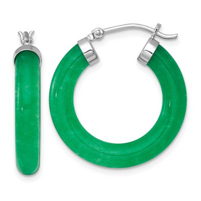 4.3mm Dyed Jade Quartz Round Hoop Earrings Sterling Silver Rhodium-Plated, MPN: QE18317, UPC: