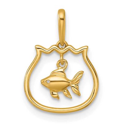 Fish Bowl with Dangling Fish Pendant 14k Gold Polished, MPN: YC1618, UPC: