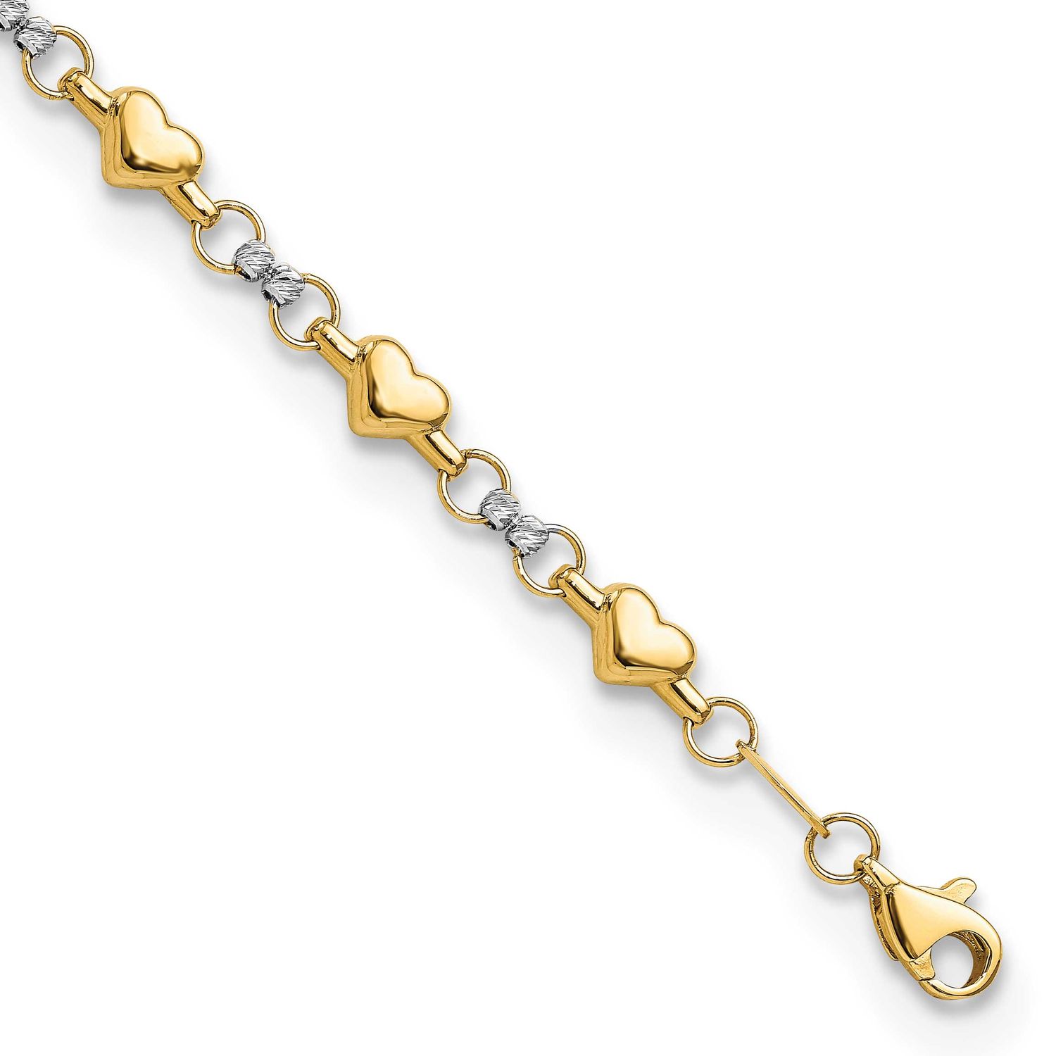 Two-Tone Polished Diamond-cut Heart 7.5 Inch Bracelet 10k Gold, MPN: 10FB1871-7.5, UPC: