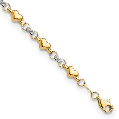 Two-Tone Polished Diamond-cut Heart 7.5 Inch Bracelet 10k Gold, MPN: 10FB1871-7.5, UPC: