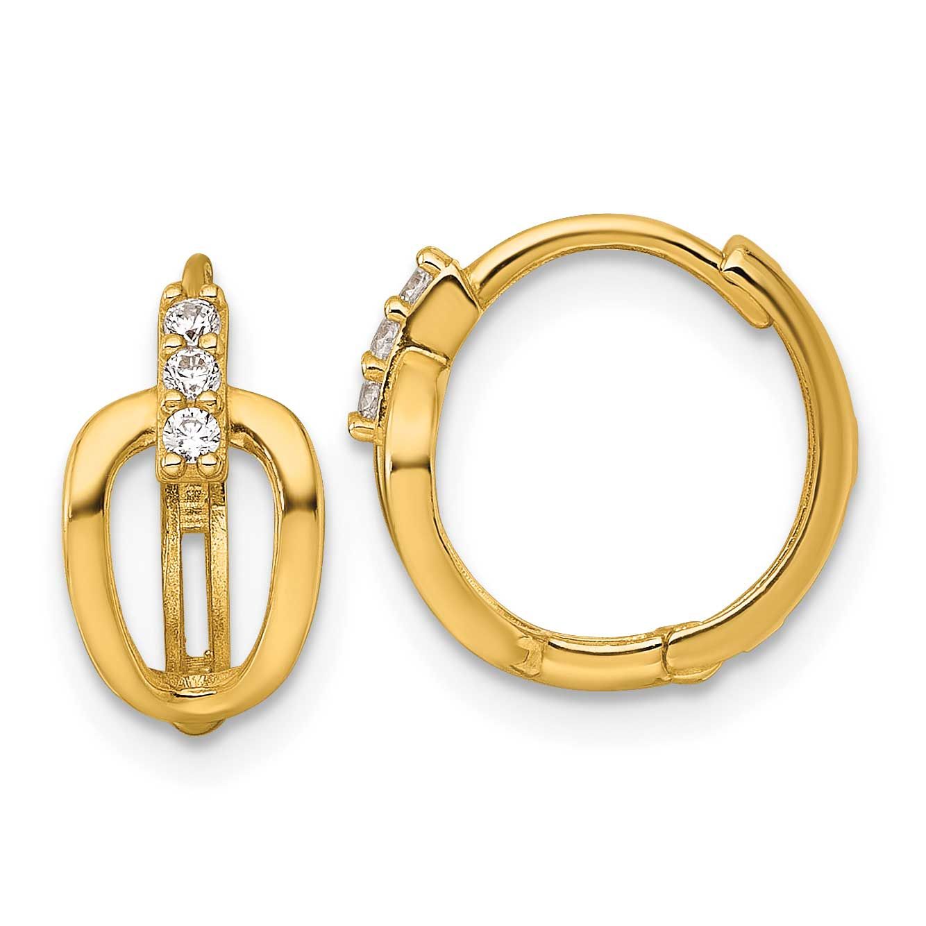 Fancy CZ Hinged Round Hoop Earrings 14k Gold Polished, MPN: YE2232, UPC: