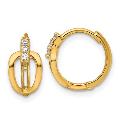 Fancy CZ Hinged Round Hoop Earrings 14k Gold Polished, MPN: YE2232, UPC: