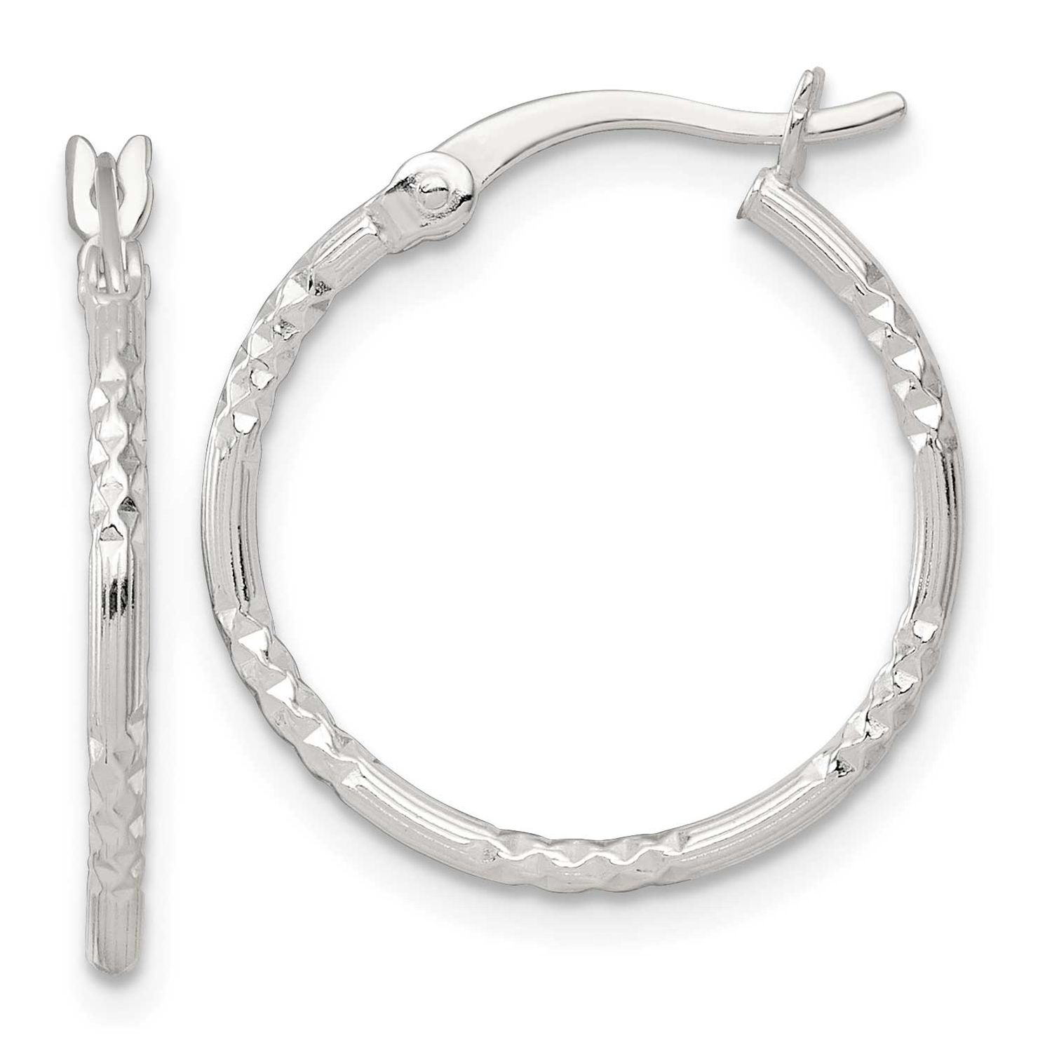 Diamond-Cut Textured 20x1.5mm Round Hoop Earrings Sterling Silver Polished, MPN: QE17837, UPC: