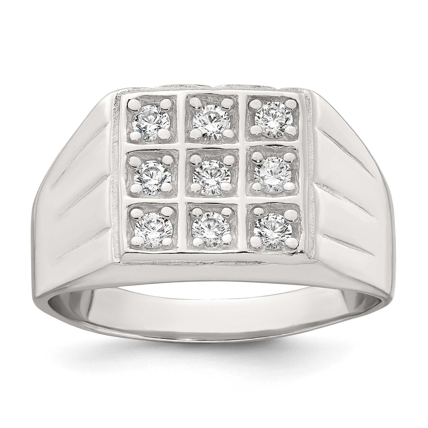 Grooved CZ Square Men&#39;s Ring Sterling Silver Polished, MPN: QR7775, UPC: