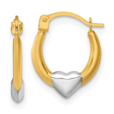 Heart Hoop Earrings 14k Gold with Rhodium Polished, MPN: TL1179, UPC: