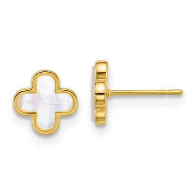 Mother of Pearl Clover Post Earrings 10k Gold Polished, MPN: 10ER403, UPC: