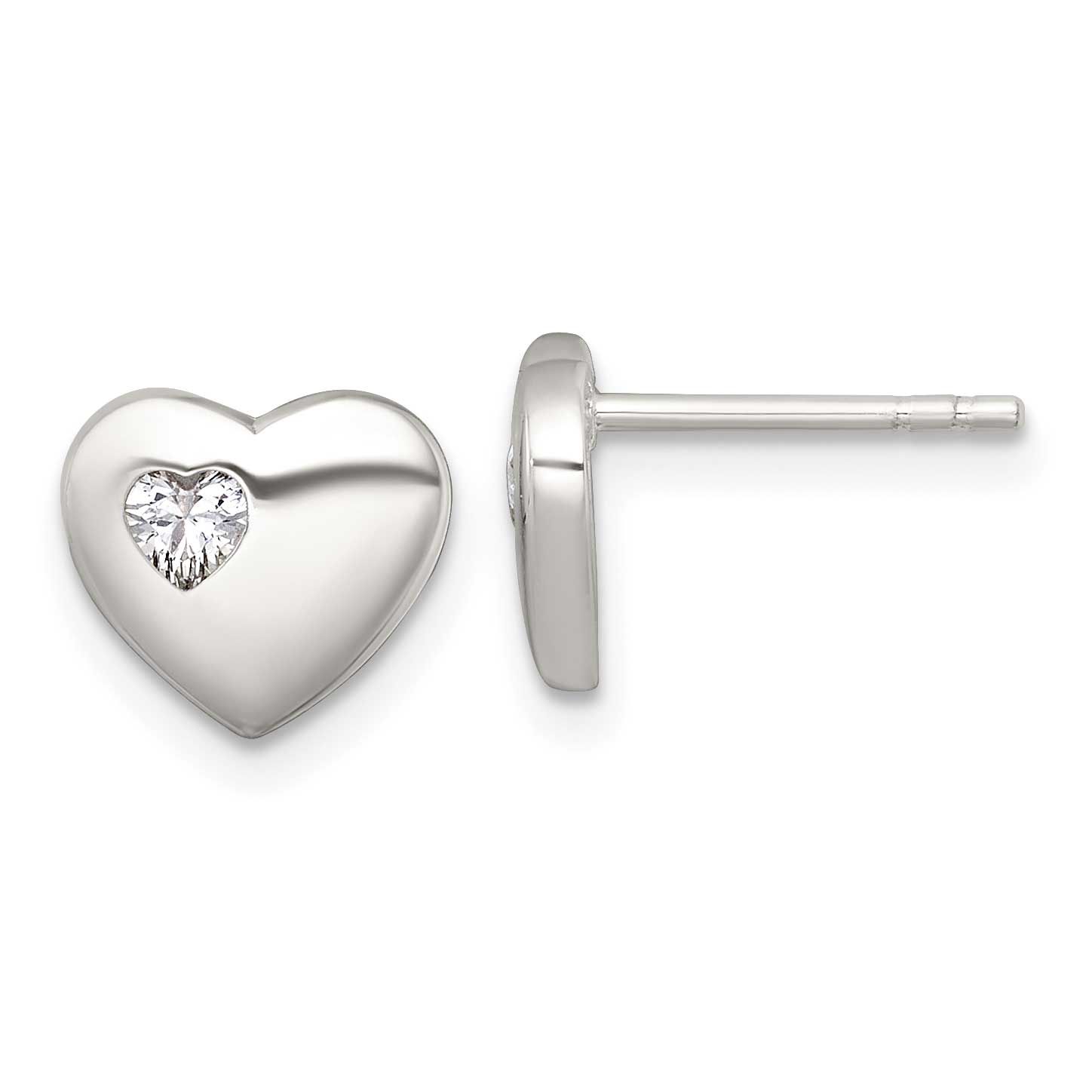 CZ Heart Post Earrings Sterling Silver Polished, MPN: QE18210, UPC: