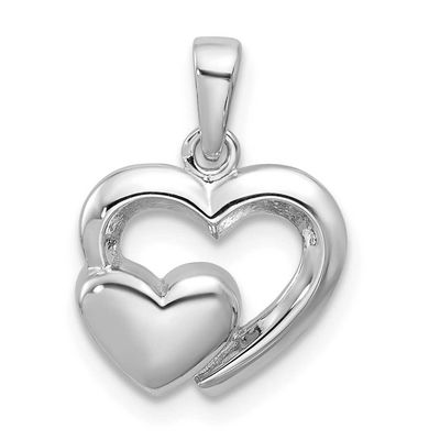 Polished Heart Inside Heart Pendant Sterling Silver Rhodium-Plated, MPN: QG7200P, UPC: