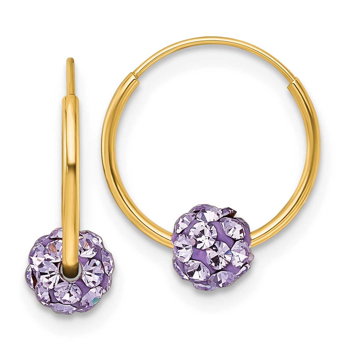 Lavender Crystal and Resin Endless Hoop Earrings 14k Gold Polished, MPN: TL1194, UPC: