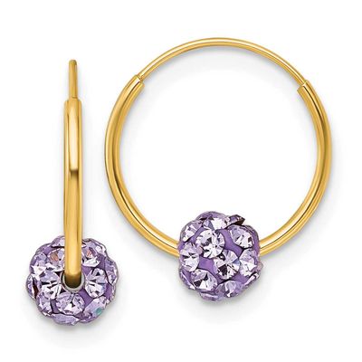 Lavender Crystal and Resin Endless Hoop Earrings 14k Gold Polished, MPN: TL1194, UPC: