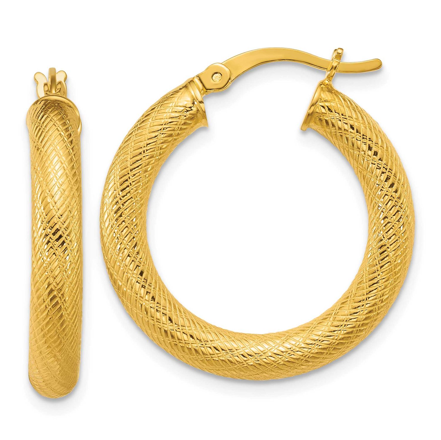 Textured 25x4.0mm Round Hoop Earrings Sterling Silver Gold-Tone Polished, MPN: QE17883GP, UPC: