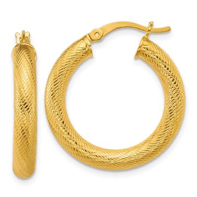 Textured 25x4.0mm Round Hoop Earrings Sterling Silver Gold-Tone Polished, MPN: QE17883GP, UPC: