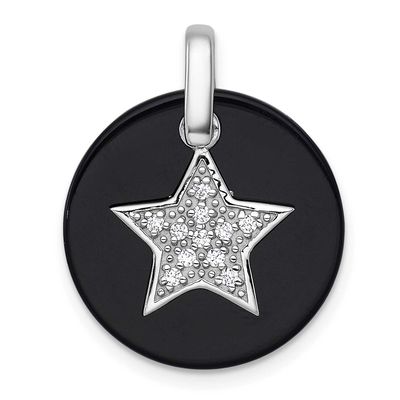 Polished Onyx Circle with CZ Star Dangle Pendant Sterling Silver Rhodium-Plated, MPN: QP5940, UPC:
