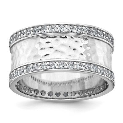 CZ Polished and Textured Ring Sterling Silver Rhodium-Plated, MPN: QR7727, UPC: