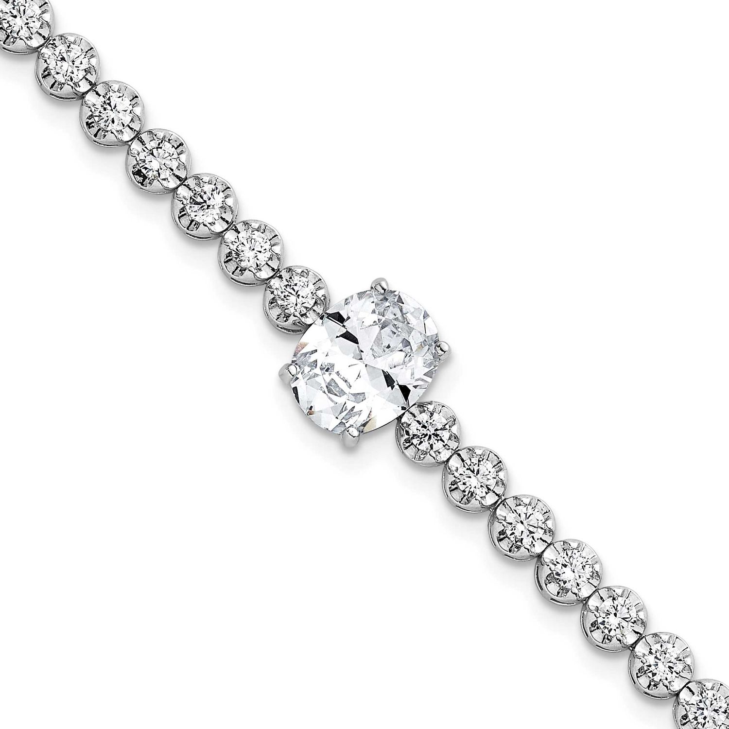 Fancy Oval and Round CZ Oval 7.25 Inch Bracelet Sterling Silver Rhodium-Plated, MPN: QG6993-7.25, U…