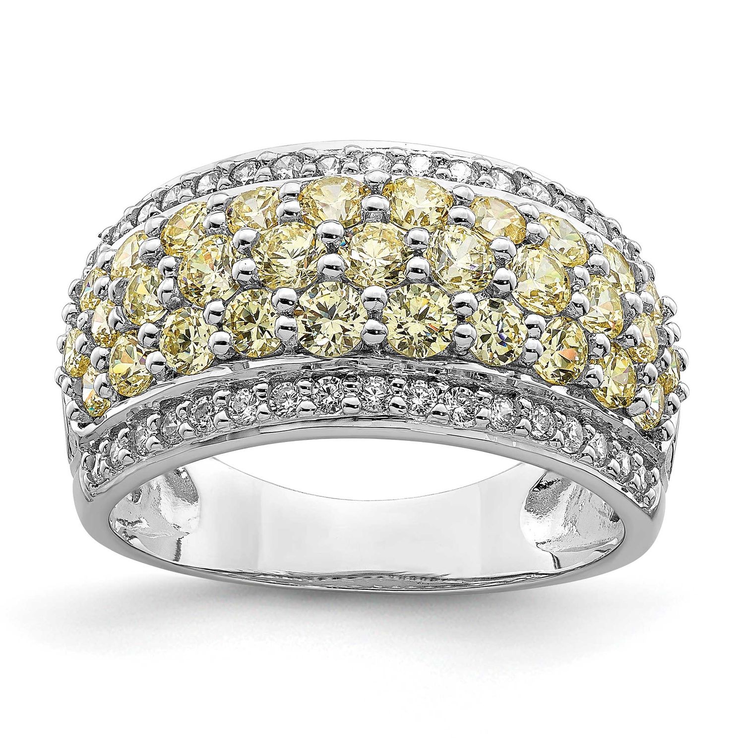 Yellow &amp; White CZ Fancy Ring Sterling Silver Rhodium-Plated, MPN: QR7116, UPC: