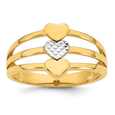 Diamond-cut Three Hearts Ring 14k Gold with Rhodium Polished, MPN: R974, UPC: