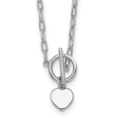 Heart Paperclip Link 16 Inch with 2 Inch Extension Necklace Sterling Silver Rhodium-Plated Polished…