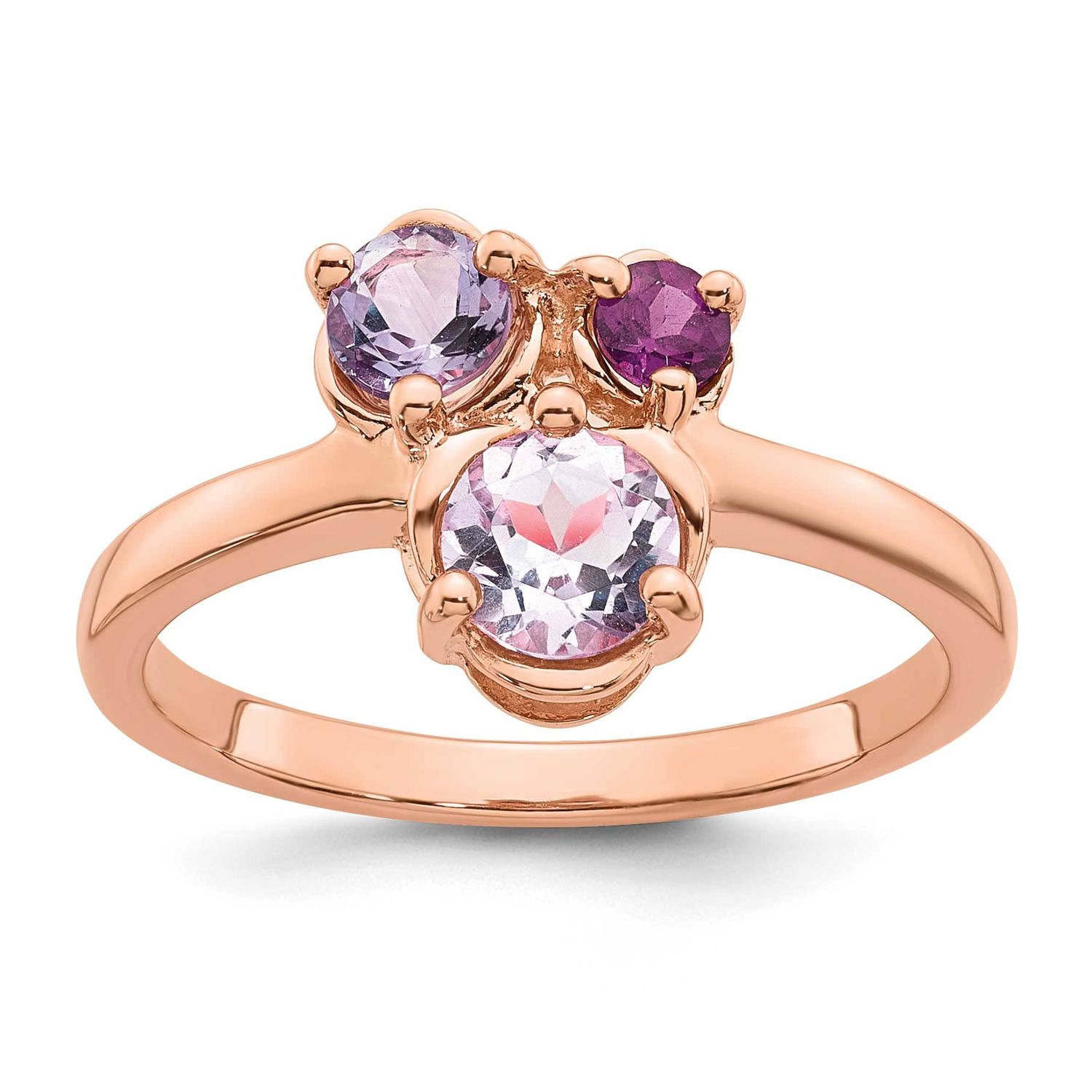 Rose Gold-Plated Amethyst/Pink Quartz/Rhodolite Garnet Ring Sterling Silver, MPN: QR7659PQ, UPC: