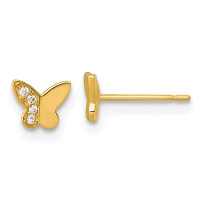 Madi K Polished CZ Butterfly Post Earrings 14k Gold, MPN: GK1217, UPC: