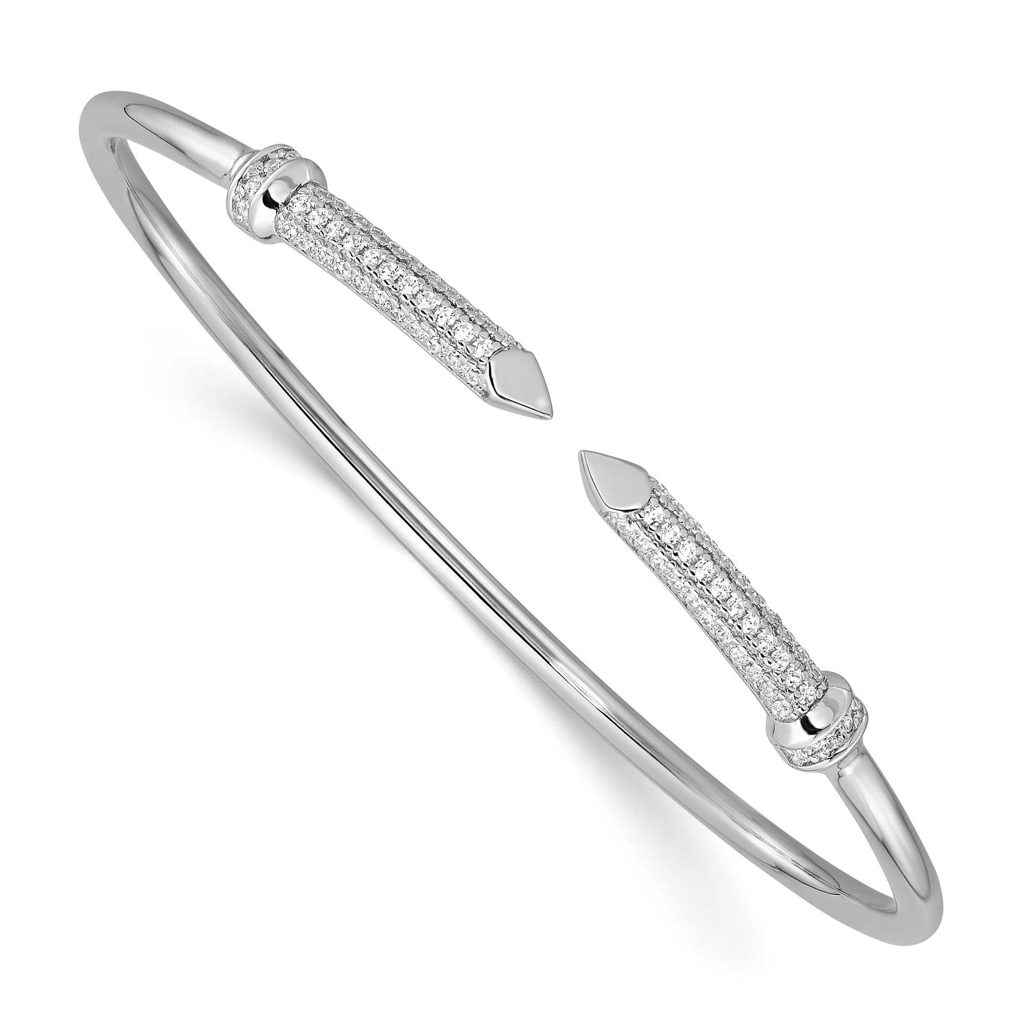 CZ Pointed Flexible Cuff Bangle Sterling Silver Rhodium-Plated, MPN: QB1590, UPC: