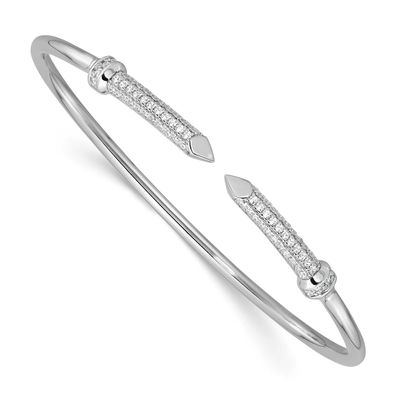 CZ Pointed Flexible Cuff Bangle Sterling Silver Rhodium-Plated, MPN: QB1590, UPC:
