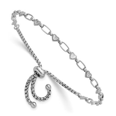 Polished Heart Bolo Bracelet Sterling Silver Rhodium-Plated, MPN: QG6805, UPC: