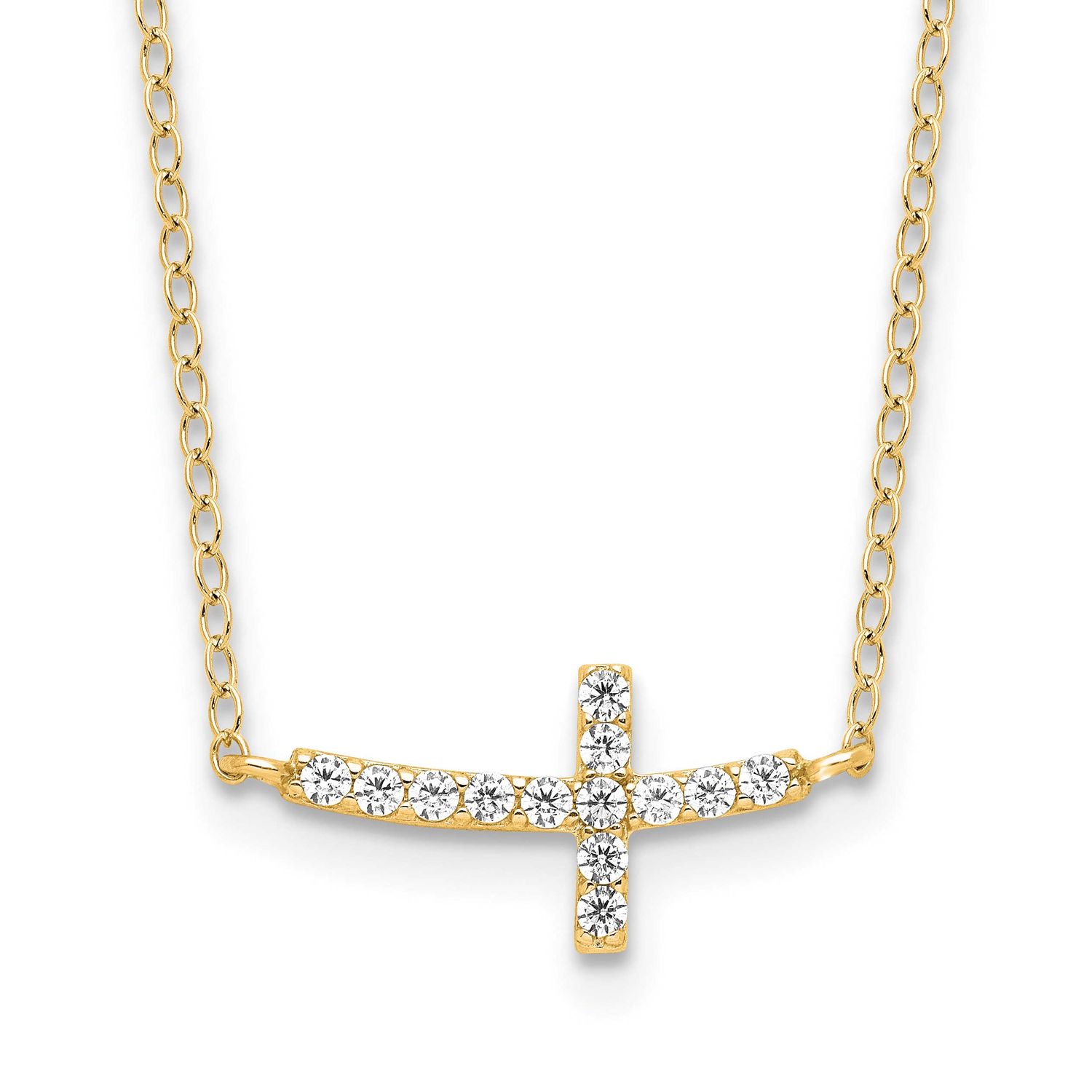 Yellow Gold-Plated CZ Sideways Cross with 2 Inch Extension Necklace Sterling Silver, MPN: QG3476Y-1…