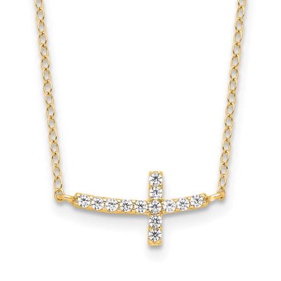 Yellow Gold-Plated CZ Sideways Cross with 2 Inch Extension Necklace Sterling Silver, MPN: QG3476Y-1…