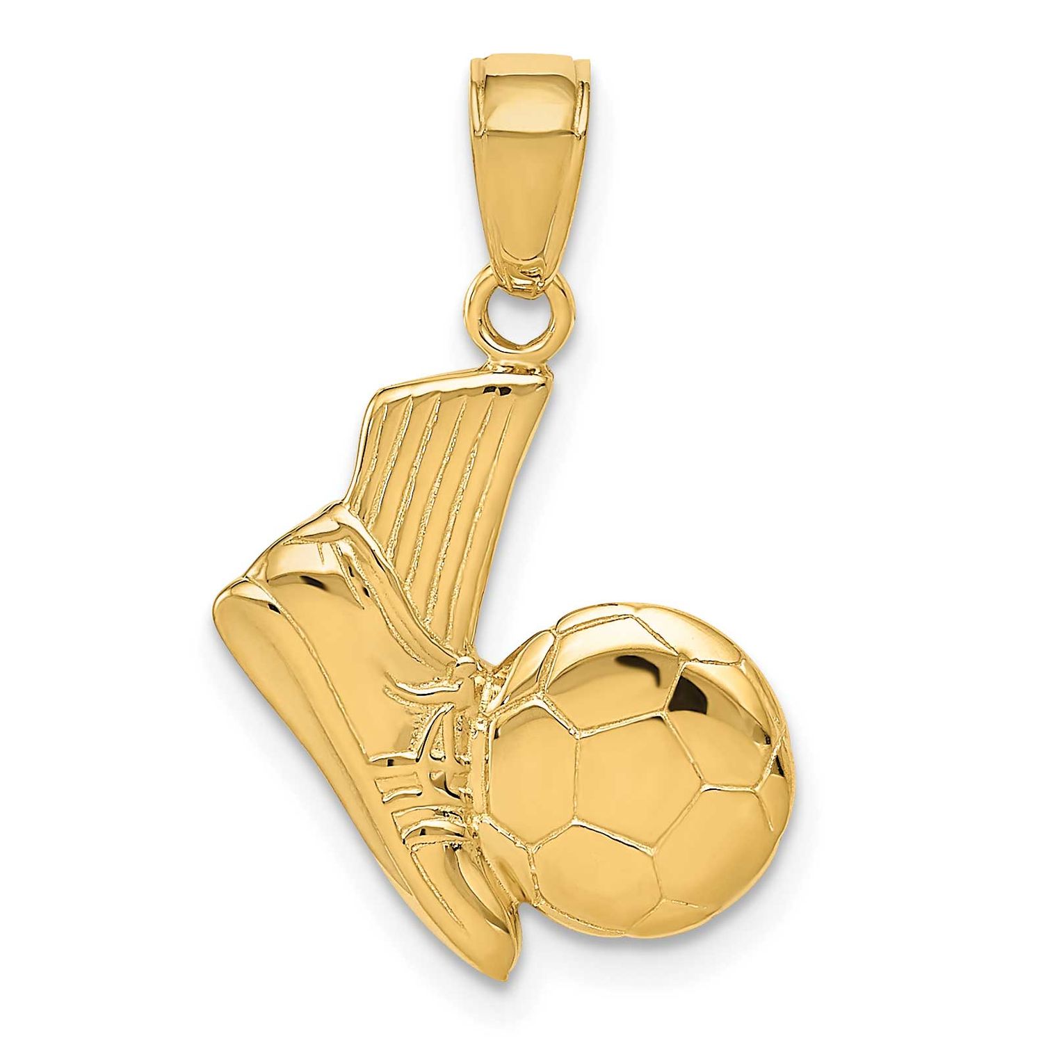 Solid Open-Backed Soccer Shoe and Ball Pendant 14k Gold, MPN: D1459, UPC: 637218020805