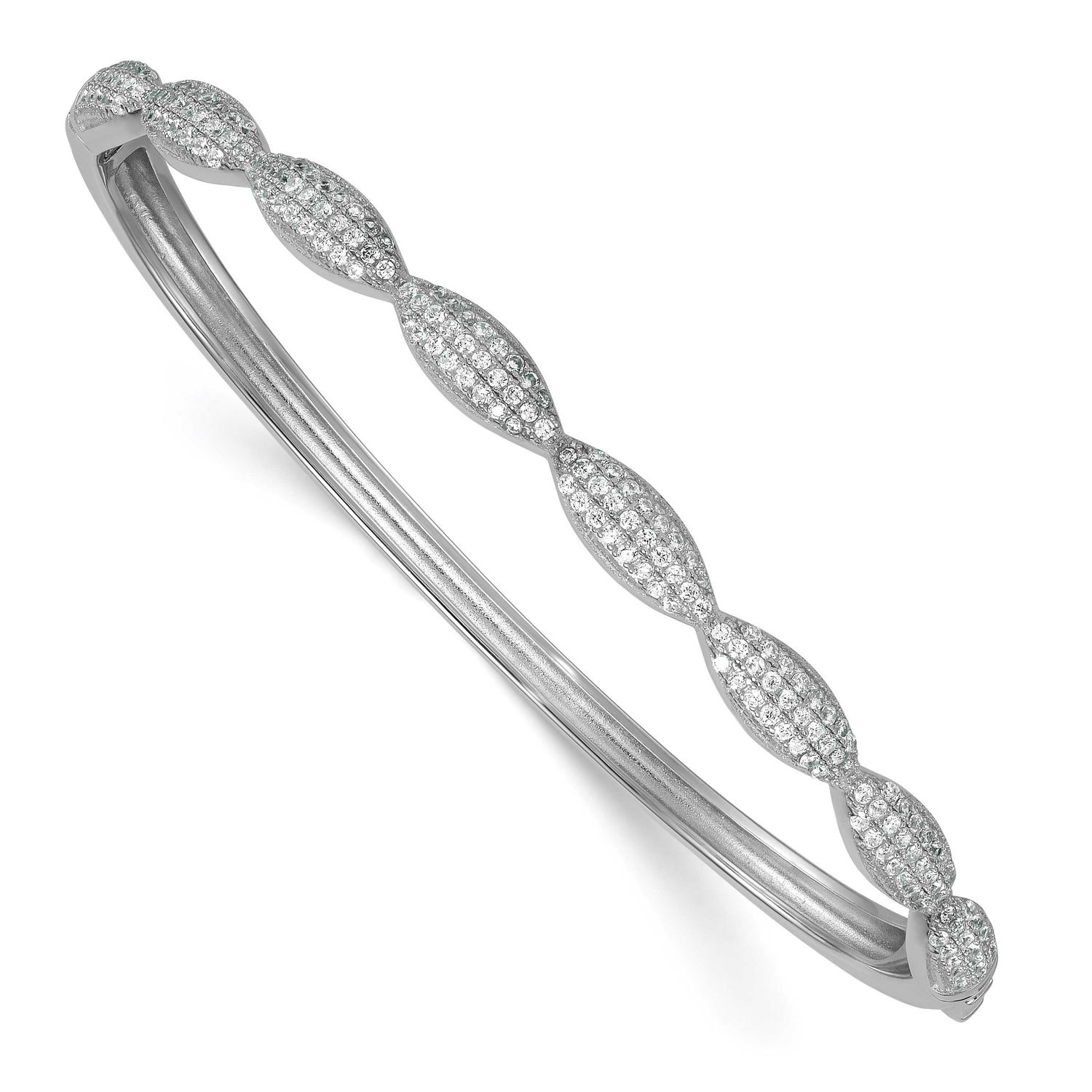 Polished Fancy CZ Hinged Bangle Sterling Silver Rhodium-Plated, MPN: QB1629, UPC: