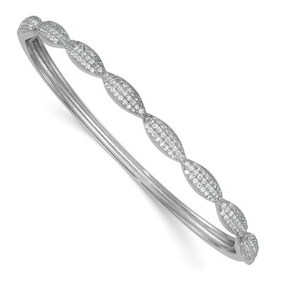 Polished Fancy CZ Hinged Bangle Sterling Silver Rhodium-Plated, MPN: QB1629, UPC:
