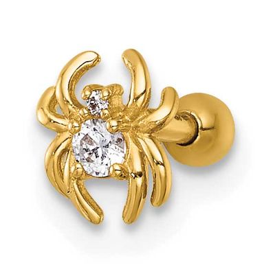 16 Gauge Polished CZ Spider Labret Stud 14k Gold, MPN: BD310, UPC: