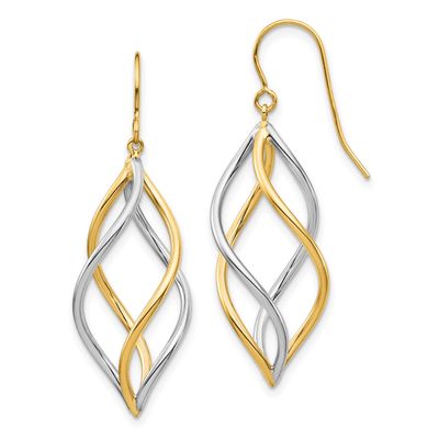 Two-Tone Twisted Polished Dangle Shepherd Hook Earrings 10k Gold, MPN: 10TL1146, UPC: