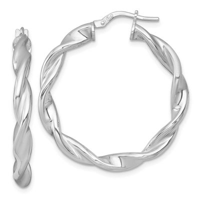 Twisted Round Hoop Earrings Sterling Silver Rhodium-Plated Polished, MPN: QE17890, UPC: